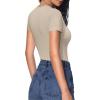 imageHOTOUCH Deep V Neck Tops for Women Sexy Low Cut Summer Ribbed Knit T Shirts Slim Fit Stretchy Basic Fashion TeeOatmeal