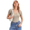 imageHOTOUCH Deep V Neck Tops for Women Sexy Low Cut Summer Ribbed Knit T Shirts Slim Fit Stretchy Basic Fashion TeeOatmeal
