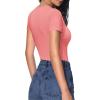 imageHOTOUCH Deep V Neck Tops for Women Sexy Low Cut Summer Ribbed Knit T Shirts Slim Fit Stretchy Basic Fashion TeePink Coral