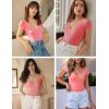 imageHOTOUCH Deep V Neck Tops for Women Sexy Low Cut Summer Ribbed Knit T Shirts Slim Fit Stretchy Basic Fashion TeePink Coral