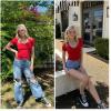 imageHOTOUCH Deep V Neck Tops for Women Sexy Low Cut Summer Ribbed Knit T Shirts Slim Fit Stretchy Basic Fashion TeeRed
