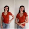 imageHOTOUCH Deep V Neck Tops for Women Sexy Low Cut Summer Ribbed Knit T Shirts Slim Fit Stretchy Basic Fashion TeeRed