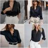 imageHOTOUCH Womens Button Down Shirts Buttonup Dress Shirts Long Sleeve Slim Fit Business Collared Work Office Blouses TopsBlack