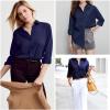 imageHOTOUCH Womens Button Down Shirts Buttonup Dress Shirts Long Sleeve Slim Fit Business Collared Work Office Blouses TopsNavy Blue