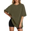 imageHOTOUCH Womens Oversized T Shirts Crewneck Short Sleeve Workout Blouse Tops Summer Casual Dropped Shoulder Tunic TeeArmy Green