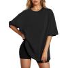 imageHOTOUCH Womens Oversized T Shirts Crewneck Short Sleeve Workout Blouse Tops Summer Casual Dropped Shoulder Tunic TeeBlack