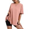 imageHOTOUCH Womens Oversized T Shirts Crewneck Short Sleeve Workout Blouse Tops Summer Casual Dropped Shoulder Tunic TeeDusty Pink
