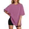 imageHOTOUCH Womens Oversized T Shirts Crewneck Short Sleeve Workout Blouse Tops Summer Casual Dropped Shoulder Tunic TeeFuchsia