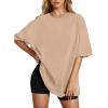 imageHOTOUCH Womens Oversized T Shirts Crewneck Short Sleeve Workout Blouse Tops Summer Casual Dropped Shoulder Tunic TeeKhaki