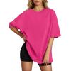 imageHOTOUCH Womens Oversized T Shirts Crewneck Short Sleeve Workout Blouse Tops Summer Casual Dropped Shoulder Tunic TeeRose Red