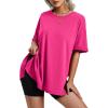 imageHOTOUCH Womens Oversized T Shirts Crewneck Short Sleeve Workout Blouse Tops Summer Casual Dropped Shoulder Tunic TeeRose Red