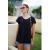 imageHOTOUCH Womens Plus Size Tops Ruffle Short Sleeve Tunics Cute Pleated Babydoll Shirts Summer Casual V Neck Boho BlousesBlack