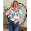 imageHOTOUCH Womens Plus Size Tops Ruffle Short Sleeve Tunics Cute Pleated Babydoll Shirts Summer Casual V Neck Boho BlousesBlue Flower