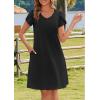 imageHOTOUCH Womens Summer Floral Beach V Neck Dresses Short Sleeve T Shirt Sundresses with Pockets 2025 Hawaiian VacationBlack