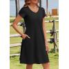 imageHOTOUCH Womens Summer Floral Beach V Neck Dresses Short Sleeve T Shirt Sundresses with Pockets 2025 Hawaiian VacationBlack