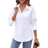 imageHOTOUCH Womens Button Down Shirts Buttonup Dress Shirts Long Sleeve Slim Fit Business Collared Work Office Blouses TopsA01white
