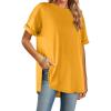 imageHOTOUCH Womens Oversized T Shirts Crewneck Short Sleeve Workout Blouse Tops Summer Casual Dropped Shoulder Tunic TeeYellow