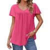 imageHOTOUCH Womens Plus Size Tops Ruffle Short Sleeve Tunics Cute Pleated Babydoll Shirts Summer Casual V Neck Boho BlousesRose Red