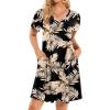 imageHOTOUCH Womens Summer Floral Beach V Neck Dresses Short Sleeve T Shirt Sundresses with Pockets 2025 Hawaiian VacationZw29