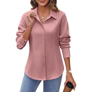 imageHOTOUCH Womens Button Down Shirts Buttonup Dress Shirts Long Sleeve Slim Fit Business Collared Work Office Blouses TopsPurplish Red
