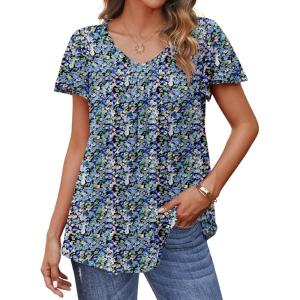 imageHOTOUCH Womens Plus Size Tops Ruffle Short Sleeve Tunics Cute Pleated Babydoll Shirts Summer Casual V Neck Boho BlousesBlue Pink