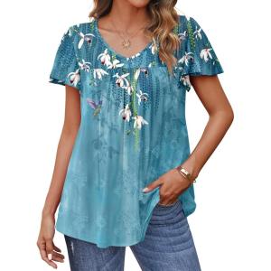 imageHOTOUCH Womens Plus Size Tops Ruffle Short Sleeve Tunics Cute Pleated Babydoll Shirts Summer Casual V Neck Boho BlousesGradient