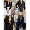 imageHOTOUCH Womens Button Down Shirt Cotton V Neck Work Office Blouse Dressy Casual Loose Long Sleeve Tops with PocketBlack