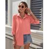 imageHOTOUCH Womens Button Down Shirt Cotton V Neck Work Office Blouse Dressy Casual Loose Long Sleeve Tops with PocketCoral