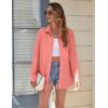 imageHOTOUCH Womens Button Down Shirt Cotton V Neck Work Office Blouse Dressy Casual Loose Long Sleeve Tops with PocketCoral