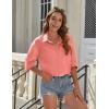 imageHOTOUCH Womens Button Down Shirt Cotton V Neck Work Office Blouse Dressy Casual Loose Long Sleeve Tops with PocketCoral