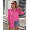imageHOTOUCH Womens Button Down Shirt Cotton V Neck Work Office Blouse Dressy Casual Loose Long Sleeve Tops with PocketHot Pink