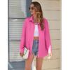 imageHOTOUCH Womens Button Down Shirt Cotton V Neck Work Office Blouse Dressy Casual Loose Long Sleeve Tops with PocketHot Pink
