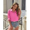 imageHOTOUCH Womens Button Down Shirt Cotton V Neck Work Office Blouse Dressy Casual Loose Long Sleeve Tops with PocketHot Pink
