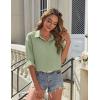 imageHOTOUCH Womens Button Down Shirt Cotton V Neck Work Office Blouse Dressy Casual Loose Long Sleeve Tops with PocketLight Green