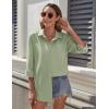 imageHOTOUCH Womens Button Down Shirt Cotton V Neck Work Office Blouse Dressy Casual Loose Long Sleeve Tops with PocketLight Green