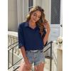 imageHOTOUCH Womens Button Down Shirt Cotton V Neck Work Office Blouse Dressy Casual Loose Long Sleeve Tops with PocketNavy Blue