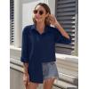 imageHOTOUCH Womens Button Down Shirt Cotton V Neck Work Office Blouse Dressy Casual Loose Long Sleeve Tops with PocketNavy Blue
