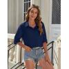 imageHOTOUCH Womens Button Down Shirt Cotton V Neck Work Office Blouse Dressy Casual Loose Long Sleeve Tops with PocketNavy Blue