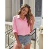 imageHOTOUCH Womens Button Down Shirt Cotton V Neck Work Office Blouse Dressy Casual Loose Long Sleeve Tops with PocketPink