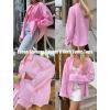 imageHOTOUCH Womens Button Down Shirt Cotton V Neck Work Office Blouse Dressy Casual Loose Long Sleeve Tops with PocketPink