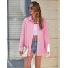 imageHOTOUCH Womens Button Down Shirt Cotton V Neck Work Office Blouse Dressy Casual Loose Long Sleeve Tops with PocketPink
