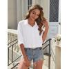 imageHOTOUCH Womens Button Down Shirt Cotton V Neck Work Office Blouse Dressy Casual Loose Long Sleeve Tops with PocketWhite