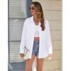 imageHOTOUCH Womens Button Down Shirt Cotton V Neck Work Office Blouse Dressy Casual Loose Long Sleeve Tops with PocketWhite