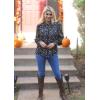imageHOTOUCH Womens Long Sleeve Tops Boho Floral Printed Blouses Casual V Neck Pleated Drawstring Peasant ShirtsFloral Black