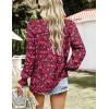 imageHOTOUCH Womens Long Sleeve Tops Boho Floral Printed Blouses Casual V Neck Pleated Drawstring Peasant ShirtsFloral Black Red