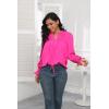 imageHOTOUCH Womens Long Sleeve Tops Boho Floral Printed Blouses Casual V Neck Pleated Drawstring Peasant ShirtsHot Pink