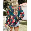 imageHOTOUCH Womens Long Sleeve Tops Boho Floral Printed Blouses Casual V Neck Pleated Drawstring Peasant ShirtsMulticolor Blue