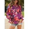 imageHOTOUCH Womens Long Sleeve Tops Boho Floral Printed Blouses Casual V Neck Pleated Drawstring Peasant ShirtsMulticolor Purple