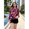 imageHOTOUCH Womens Long Sleeve Tops Boho Floral Printed Blouses Casual V Neck Pleated Drawstring Peasant ShirtsMulticolor Purple