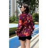 imageHOTOUCH Womens Long Sleeve Tops Boho Floral Printed Blouses Casual V Neck Pleated Drawstring Peasant ShirtsMulticolor Purple
